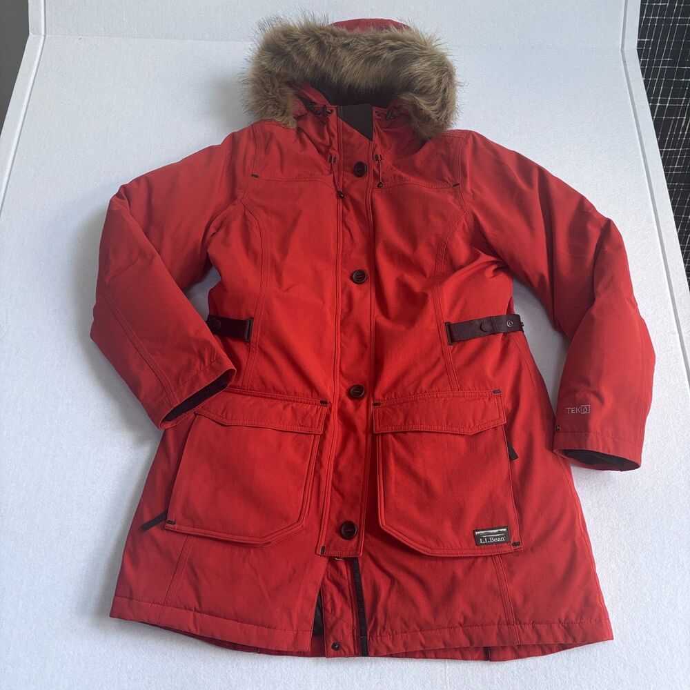L.L. Bean Maine Mountain Parka Women's L Cayenne Orange Down Fill Waterproof - Picture 2 of 10
